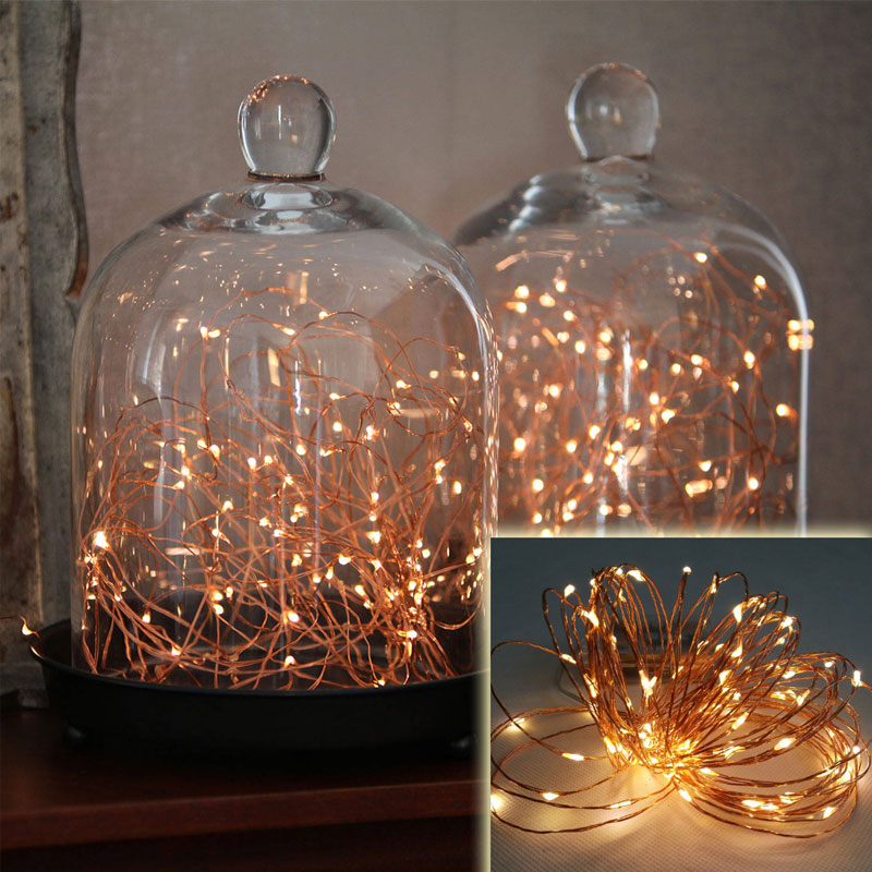 Wireless 9 Foot Waterproof Micro LED String Lights with Timer in Warm White - Copper Or Silver ...