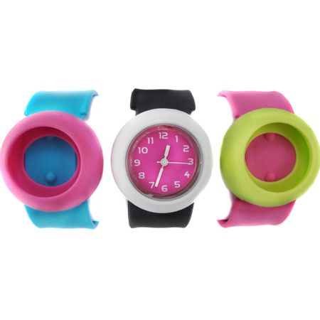 4 pc. Interchangeable Slap-n-Go Silicone Watch Set- Comes with 3 Silicone Bands in a Variety of Colors!