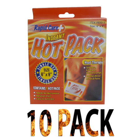 10 Pack - Rapid Care Instant Hot Pack - Relief for that aching back! - SHIPS FREE!