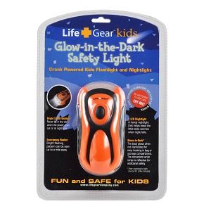 Life Gear Kids Glow-in-the-Dark Hand Crank 3-in-1 LED Flashlight/Nightlight Orange