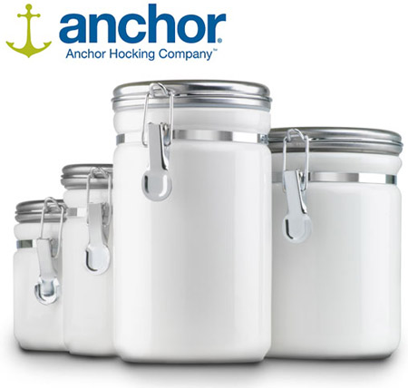 White Ceramic Canister 4 Piece Set with Stainless Steel Lids by Indiana Glass
