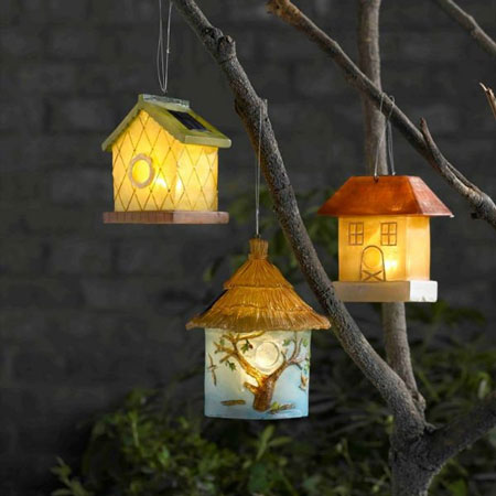Decorative Solar Birdhouses - Blue, Green, Red Available