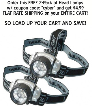 FREE - 2 Pack of Super Bright LED Head Lamps