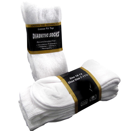 6 Pairs of Diabetic Socks- White, Black or Khaki - Ships FREE!