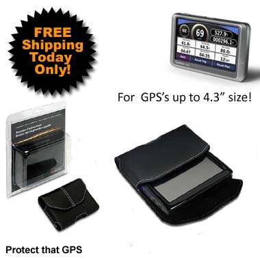 Ships FREE - Universal GPS Premium Leather Case - Fits up to 4.3in