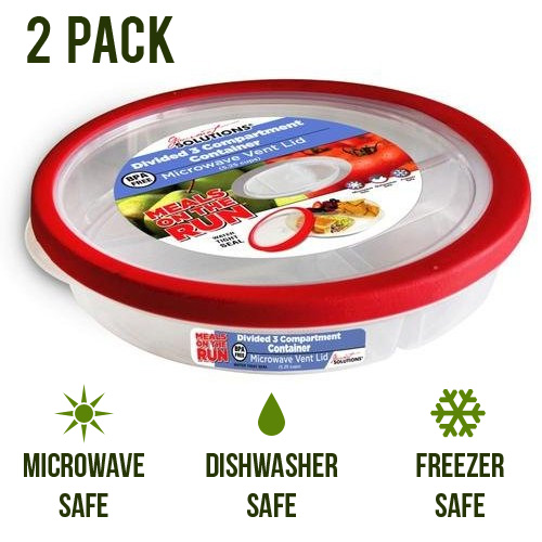 2 Pack - Gourmet Solutions Divided 3 Compartment Container w/ Vent Lid