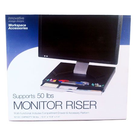 Monitor Riser with Compartment Drawer and Accessory Platform