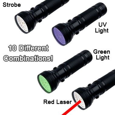 The Ultimate Flashlight! 6-in-1 30 LED - White, UV,  and Green lights! Includes laser pointer, compass & batteries! 
