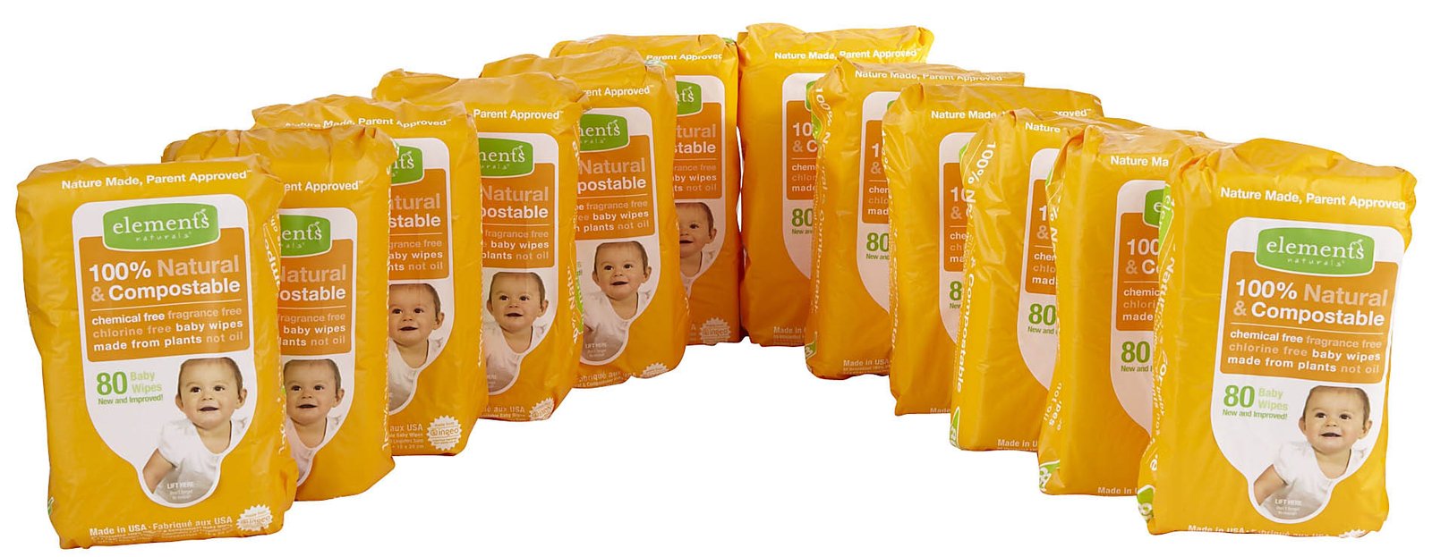 Entire Case of Element Naturals 100% Natural and Compostable Baby Wipes- (12 packs = 960 count Wipes)
