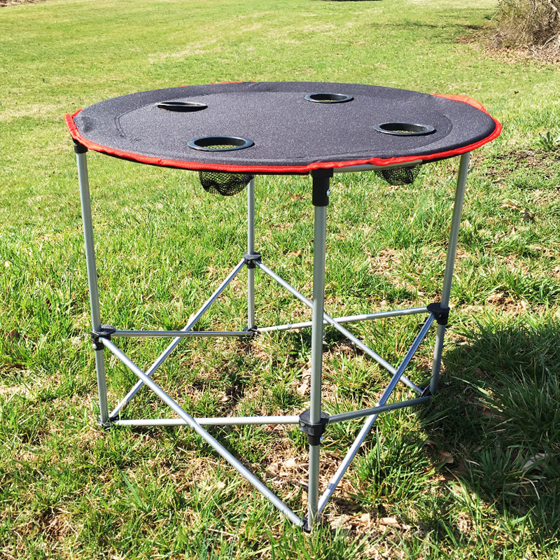 Portable Round Folding Camping Table w/ Cup Holders and Carrying Case