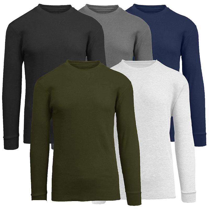 (These are $12 EACH on amazon, but you\'re getting FIVE for $35 from us!) - 5-Pack Men\'s Waffle Knit Thermal Shirts Stay warm and comfortable all season long with this 5-Pack Men\'s Waffle Knit Thermal Shirts. Designed with a classic waffle knit texture.  Perfect for cold weather activities, lounging, or everyday wear, this pack provides excellent value and style. You will get one of each color shown in the image (Black, Grey, Navy, White & Green) - SHIPS FREE! 