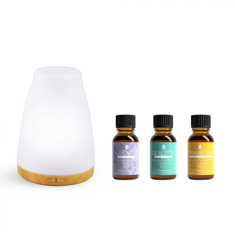 Aromatherapy 2 in 1 USB Diffuser & Essential Oil Set.  Ultrasonic Top 3 Oils-300ml with 2 Mist Settings 7 Ambient Light Settings.  This set is a compact and portable diffuser designed for aromatherapy on the go. It connects via USB, making it ideal for use in offices, cars, or small spaces - SHIPS FREE! 