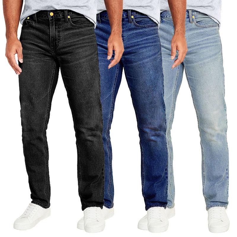 3 PACK of Men\'s Flex Stretch Slim Straight Jeans with 5 Pockets.  You will get one of each color in the picture. Designed for comfort and style, featuring a modern slim-straight fit that offers a sleek yet relaxed look. Made with a flexible stretch fabric, these jeans provide all-day ease of movement while maintaining their shape. The classic five-pocket styling includes two front pockets, two back pockets, and a convenient coin pocket, perfect for everyday essentials - SHIPS FREE!