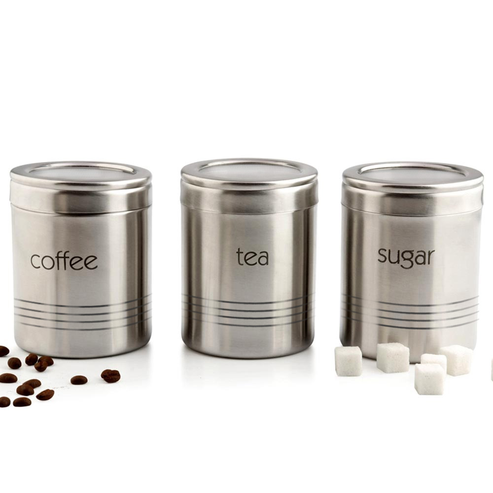 3pc. Stainless Steel Coffee/Tea/Sugar Canister Set - 13 Deals Stainless Steel Tea Coffee Sugar Canisters