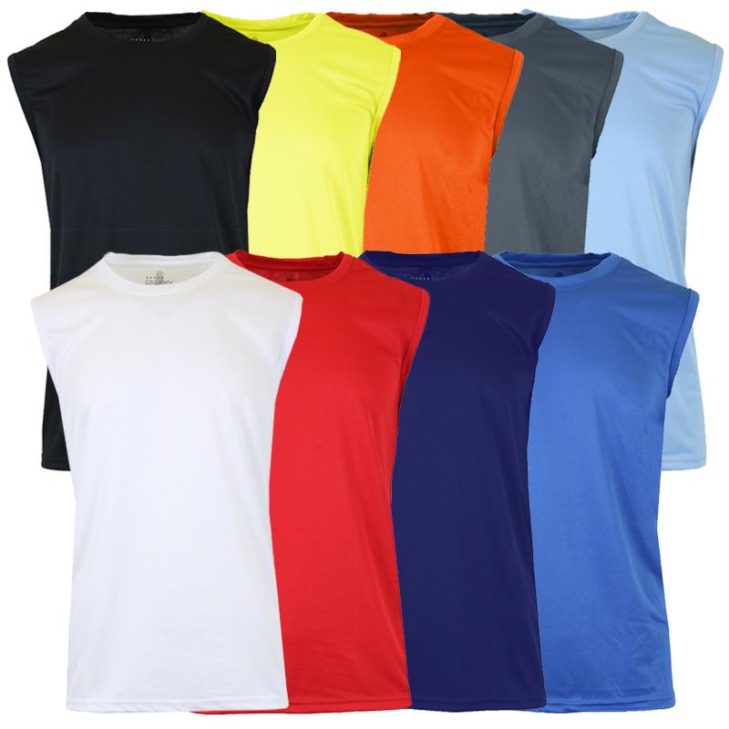 5 PACK OF Men\'s Assorted Moisture-Wicking Muscle Tees- NO DUPLICATES.  Stay Cool, Dry & Fresh Every Day (S-2XL).  This 5-pack of moisture-wicking muscle tees is made from 100% polyester to keep you cool and dry. Designed with a crew neckline, sleeveless cut, and a regular fit, these shirts also feature odor-resistant, wrinkle-free fabric and a tag-less design for maximum comfort- SHIPS FREE!