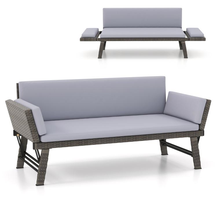 Outdoor Convertible Sofa Daybed with Adjustable Armrests for Balcony. Transform your balcony into a serene lounge with this versatile Outdoor Convertible Sofa Daybed. Crafted with a sturdy frame and weather-resistant cushions, it seamlessly switches between a cozy sofa and a spacious daybed. The adjustable armrests allow you to customize your comfort — sit upright, recline, or lay flat. Ideal for compact outdoor spaces, this piece blends function and style, offering the perfect spot for sunbathing, reading, or sipping your favorite drink- SHIPS FREE! 