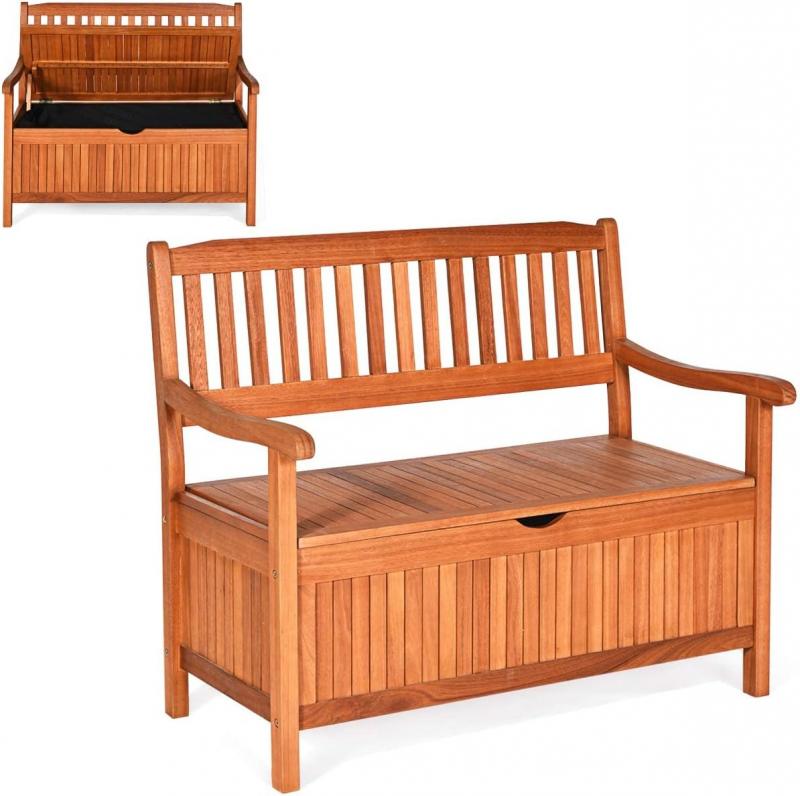 42\'\' Wood Storage Bench Deck Box. Add style and functionality to your outdoor space with this versatile 42-inch wood storage bench. Crafted from durable, weather-resistant wood, this bench doubles as a spacious storage box, ideal for keeping outdoor cushions, gardening tools, pool supplies, or other essentials neatly tucked away- SHIPS FREE!

