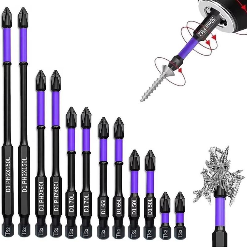 12 Piece Magnetic Screwdriver Bits Hex Shank Alloy Steel Bits. This screwdriver bit set is crafted from High precision optimization material. This exceptional hardness ensures that the bit heads remain sturdy, even when subjected to rigorous use. The magnetic screwdriver bit set are high hardness, wear resistance and impact resistance, magnetic bits is toughness and durable to use long time- SHIPS FREE! 