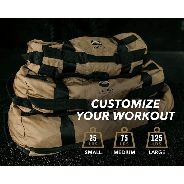 (These are $45 - $65 on amazon and pretty much everywhere - see additional image, so this is a STEAL from us!) - Ultra Fitness Workout Exercise Sandbags - Heavy Duty Sand-Bag, Functional Strength Training, Dynamic Load Exercises, WODs, General Fitness and Military Conditioning - Choose Size from Large 125lb capacity, Medium 75lb capacity Or Small 25lb capacity