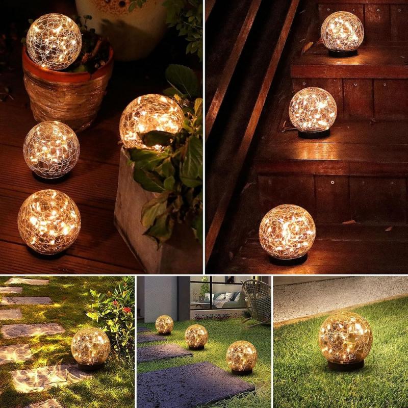 2 PACK OF Garden Cracked Glass Outdoor Solar Lights. These solar yard lights is equipped with automatic sensing. Simply switch it to \'on,\' and it will automatically absorb solar energy for charging during the day, providing warm illumination automatically at night- SHIPS FREE!