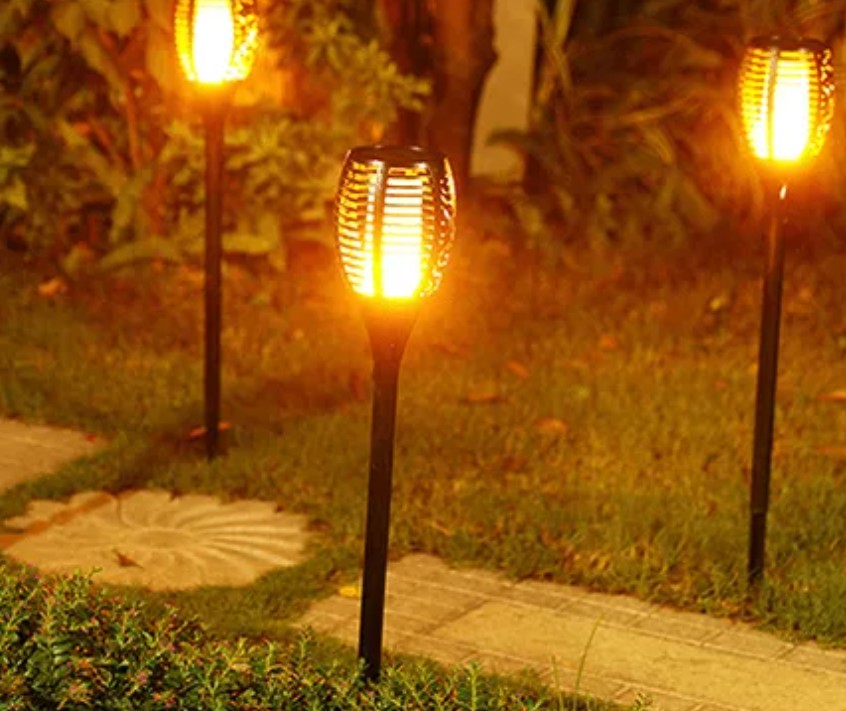 2-Pack of Large Size Solar LED Flickering Flame Tiki Torches - Flame effect without actual fire, adding visual style to your outdoor setup. - Order 2 or more and SHIPPING IS FREE!