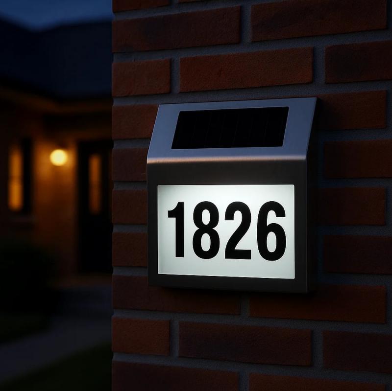 Solar LED Address Sign – Stainless Steel House Number Light with White LEDs, Waterproof, Customizable Numbers & Letters, Auto On/Off, 7.86 x 7.07 Inches- SHIPS FREE! 