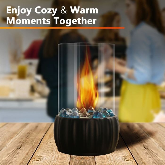 Round Tabletop Firepit - 5 x 7.5 x 10 in - Perfect for both indoor and outdoor settings, it delivers warmth, beauty, and smoke-free fun
