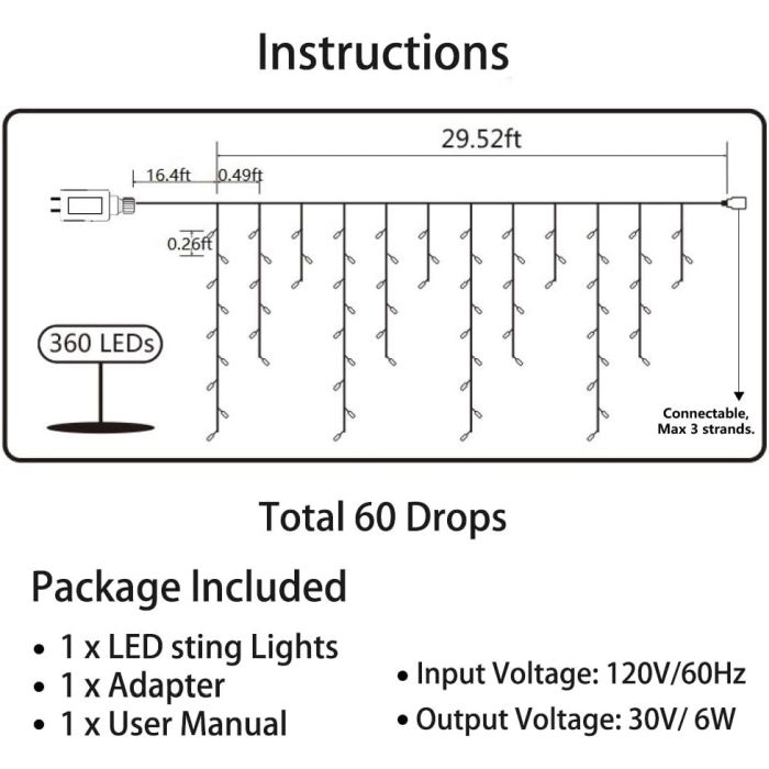 360 LED 29.5ft 8 Mode Icicle String Lights - Warm White - Connect ...