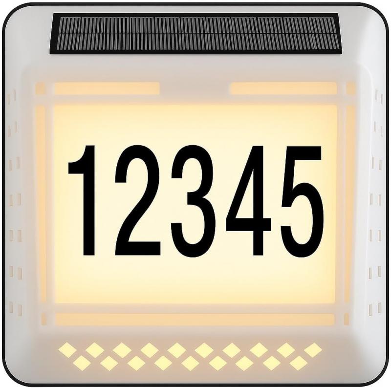 Solar LED Address Sign. Waterproof House Number Plaque, Customizable Numbers & Letters, Auto Dusk-to-Dawn Light, 8.1 x 6.9 Inches. Make your home easy to find day or night with this sleek solar-powered LED address sign- SHIPS FREE! 
