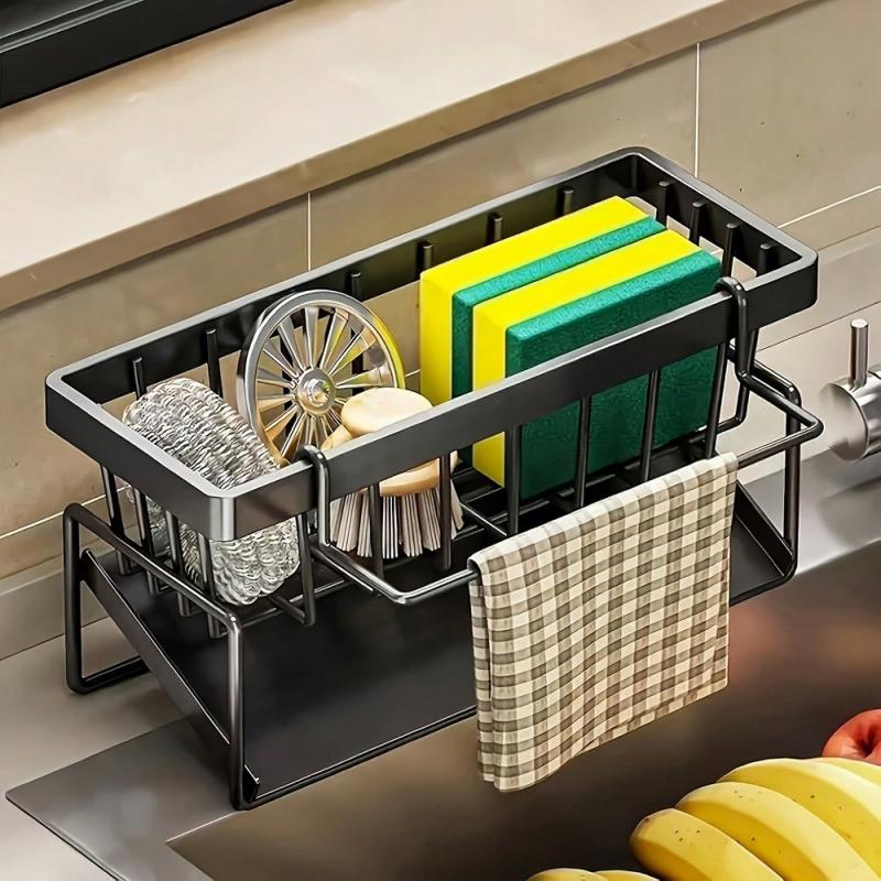 Sponge Holder for Kitchen Sink, Self-Drainage Kitchen Sink Caddy. Random Color Selection (Black or Grey) - SHIPS FREE! 