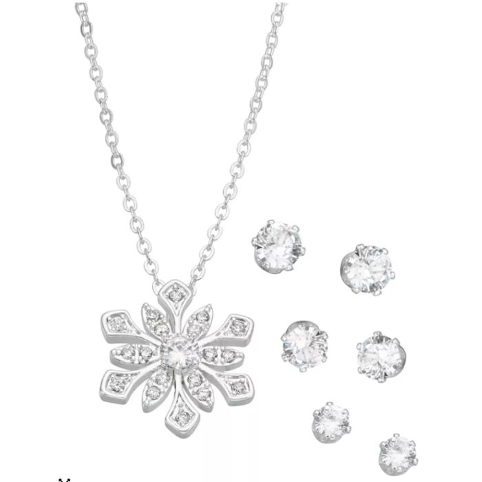 Snowflake Pendant Necklace with 3 pairs of studded Earrings - Pendant size 3/4 in - SHIPS FREE!