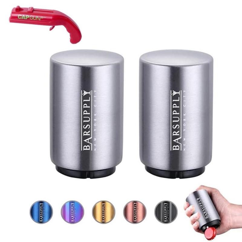 2 PACK OF BARSUPPLY Push Down Automatic Magnetic Beer Bottle Opener + BONUS Cap Gun. Perfect for home bars, parties, BBQs, and gifting- SHIPS FREE! 