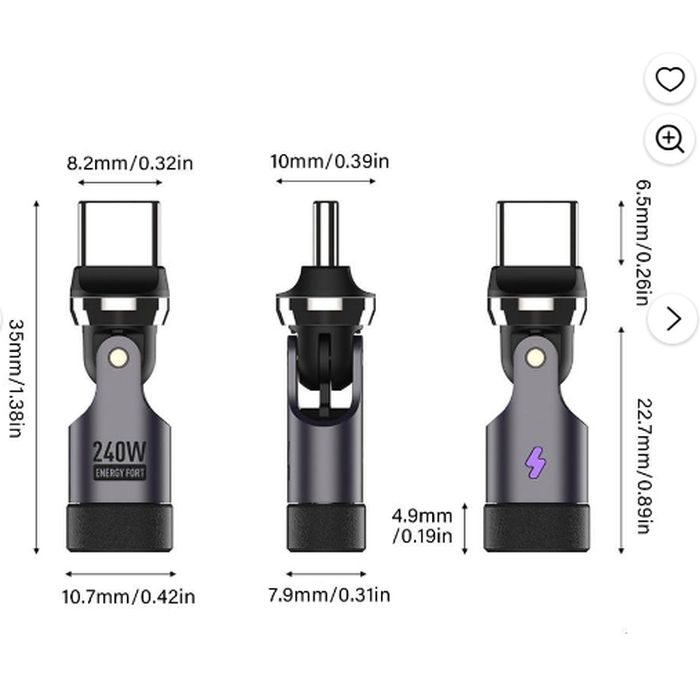 2 Pack 240W PD Fast Charging 540 Degree Rotating Adapter for ...