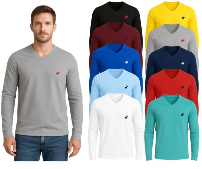4 PACK OF Men\'s Pacific Polo Club 100% Cotton Long Sleeve V-Neck T-Shirts. These versatile shirts keep you comfortable while looking effortlessly put together- SHIPS FREE!