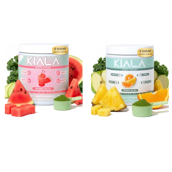 ($40 on amazon w/ 5-stars - see additional image, just $19.99 from us!) - Kiala Nutrition Super Greens with Spirulina & Chlorella 30 Servings - Choose Flavor Tropical Splash or Watermelon Slush - Made with organic greens, fruits, vegetables, coconut water powder, and a clinically studied Spectra antioxidant blend featuring 29 plant ingredients. Designed to support gut health, digestion, and nutrient absorption while helping fill daily nutrition gaps. The formula is gluten-free, vegan, soy-free and dairy-free - FRESH with a best by of July 2027, so load up! - Order 4 or more and SHIPPING IS FREE!