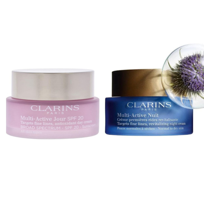 Clarins Day & Night Cream Moisturizers - Both arrive in boxed retail packaging - Choose Clarins Multi-Action Jour SPF 20 (Day Cream) 1.6 oz or Clarins multi-action Nuit (Night Cream) 1.7 oz   - SHIPS FREE!