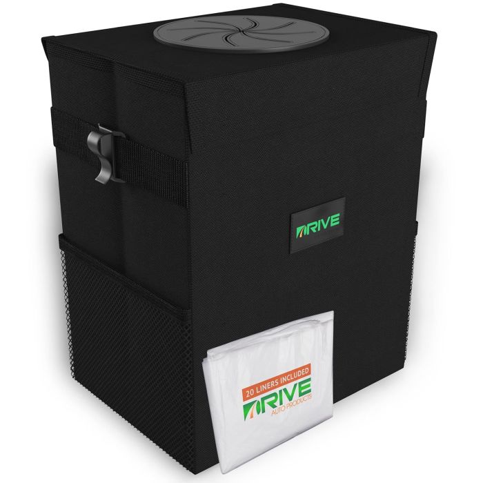 UNMUTE the video for audio - Foldable Waterproof Car Trash Bin - Comes with 20 trash bags - YOU CAN EVEN USE IT AS A MAKESHIFT COOLER! - 9 x 7 x 11 in - Order 2 or more and SHIPPING IS FREE! 