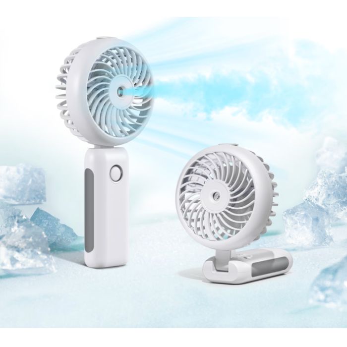 Handheld Misting Fan - Can also be used on a tabletop. Use with or without the mist. - FYI: The mist lasts for 40 minutes continuously on medium with one fill! Obviously you would be turning it on and off, but 40 minutes is a long time! - The battery obviously last way, way longer - GREAT deal because you will receive a random color of green, white, blue or black - Order 4 or more and SHIPPING IS FREE!