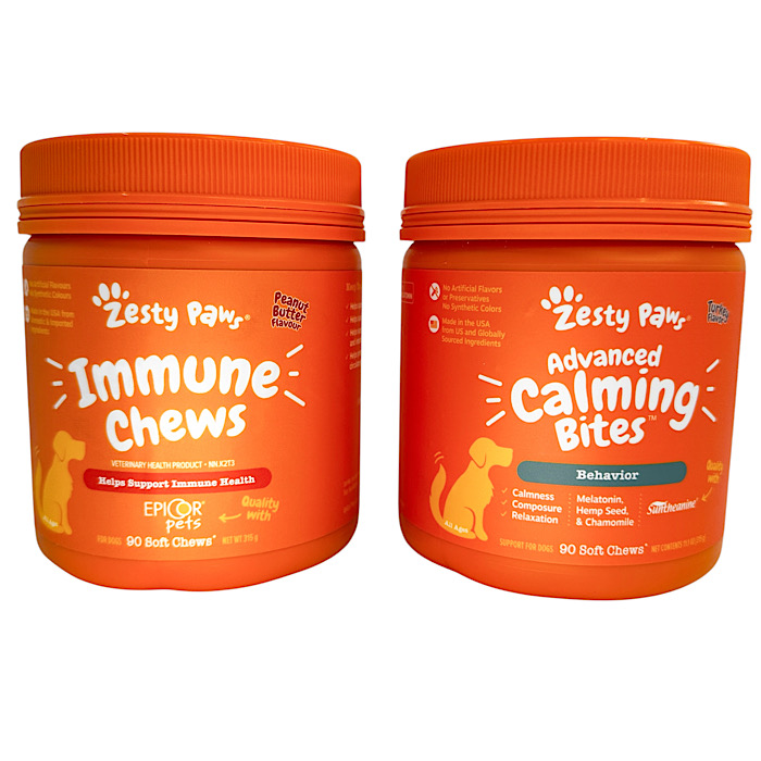 ($33 on amazon with over 100,000 5-star reviews - see additional image) - Zesty Paws Healthy Dog Chews - 90 count - Choose Calming Bites - Turkey Flavor (Great for dogs with anxiety and for travel) or Immune Chews  - Peanut Butter Flavor (For seasonal allergies, gut health, and overall immune support) - GREAT deal because the \