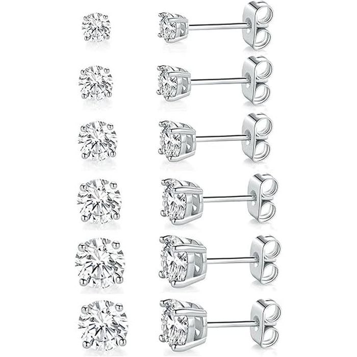 Sunnera Collection - 6 Pairs of White Gold Plated Studs - SHIPS FREE!