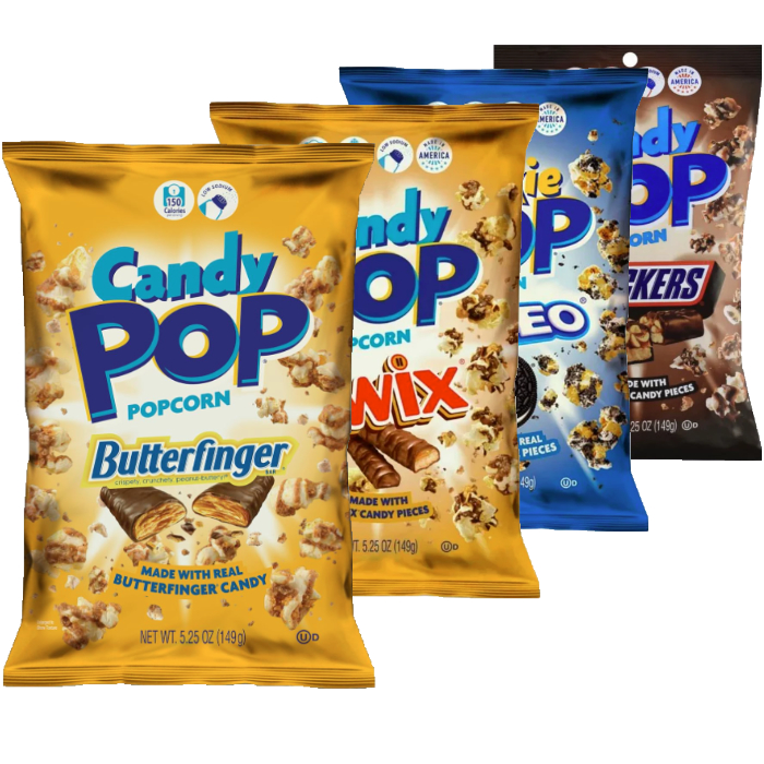 ($74 on amazon with 5-star reviews - see additional image) - 12 BAGS Gourmet Popcorn Candy Pop - Choose Twix, Snickers, Oreo or Butterfinger - SHIPS FREE!