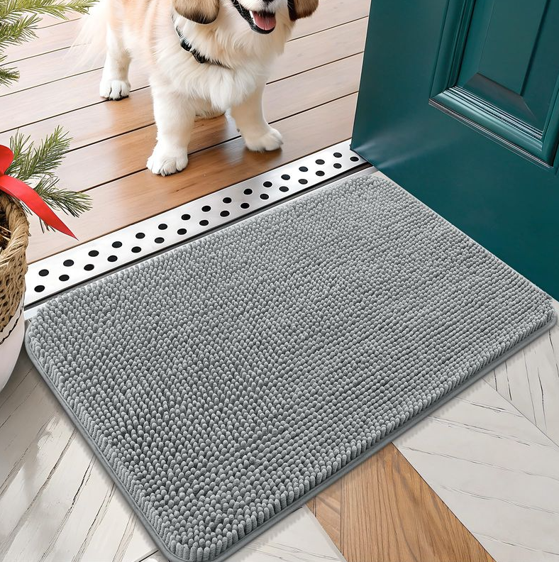  ($19 on amazon with 51,000 5-star reviews) - Mud & Water Absorbing Super Soft Chenille Floor / Door / Bath Non-Slip Mat - Easy-to-clean, just throw in the washer! - Fantastic for grabbing that mug and water before it gets on your floors, whether for human feet or those muddy paws we all love! -  24 x 16 in - Order 4 or more and SHIPPING IS FREE!