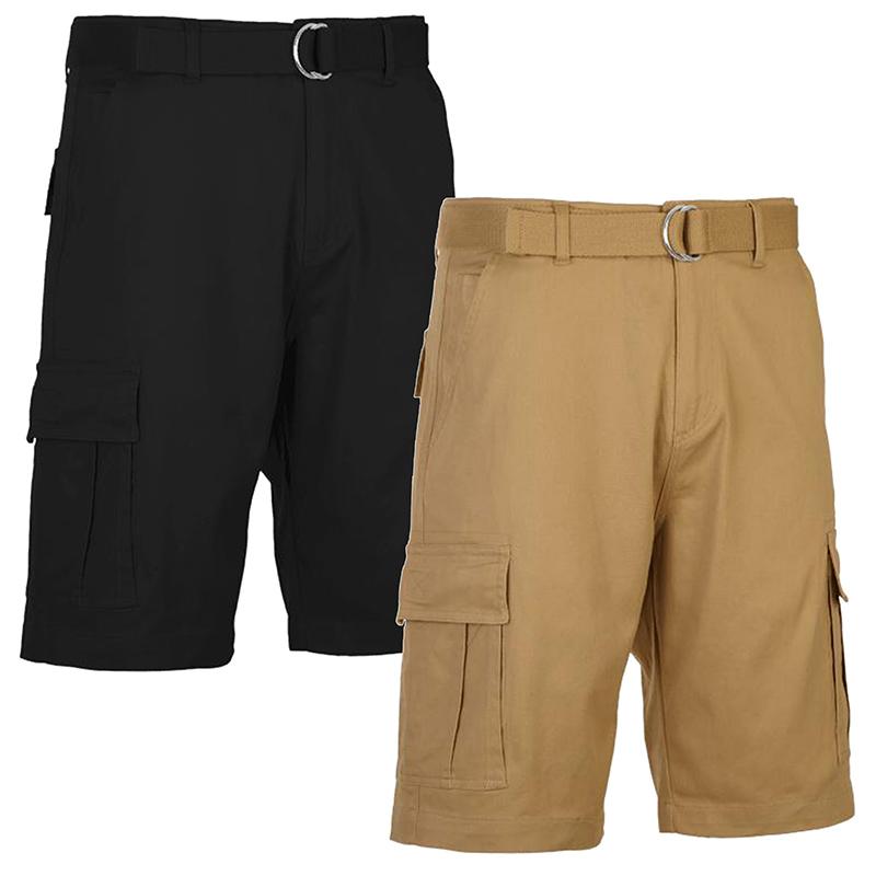 2 PACK OF Men\'s Cotton Flex Stretch Cargo Shorts With Belt