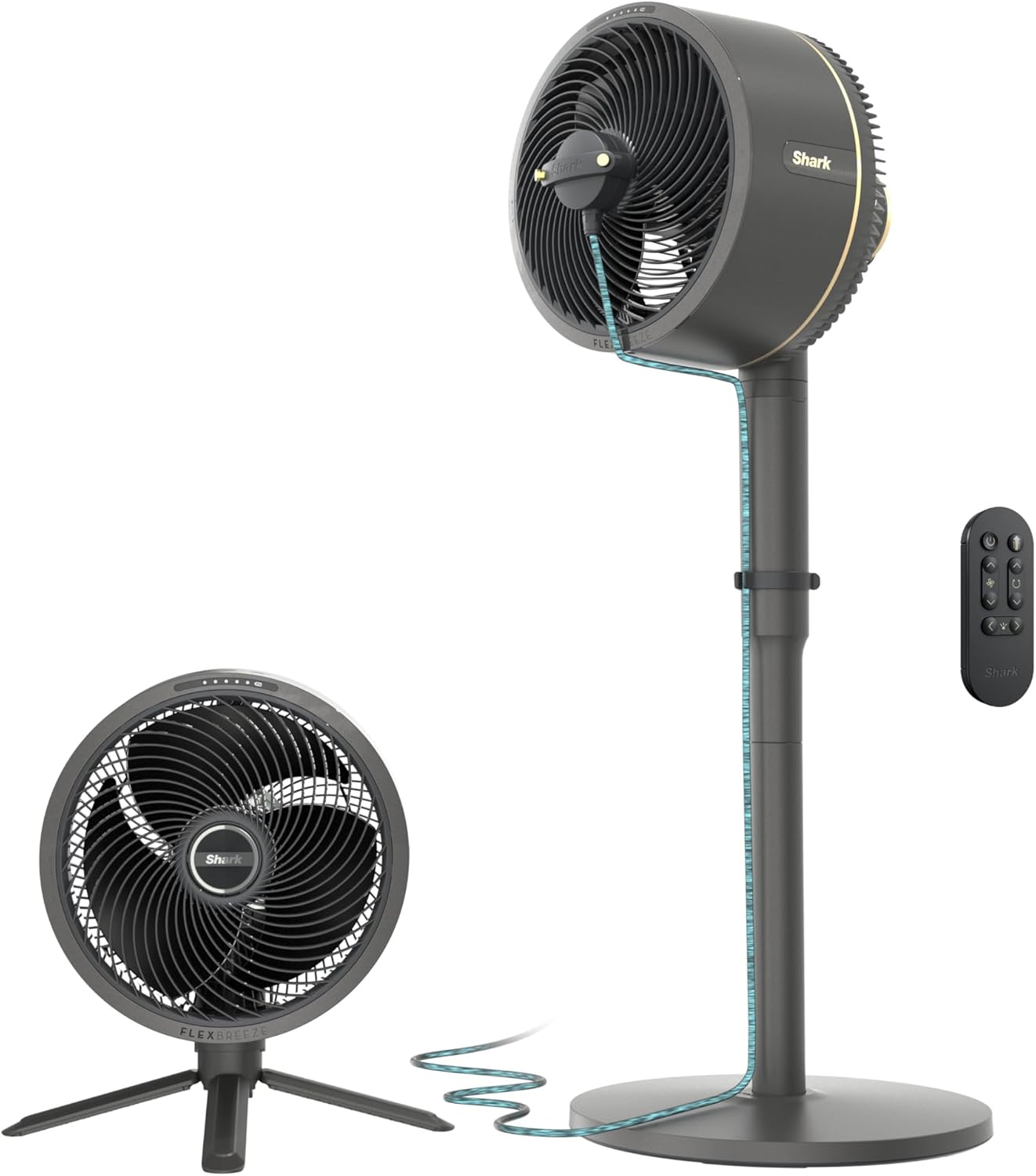 Shark FlexBreeze Mist Fan, Indoor & Outdoor Oscillating Cooling Fan, Floor & Tabletop, Portable Cordless & Corded, Bedroom, Office & Patio Fan, InstaCool Misting Attachment & Remote, Grey, FA222