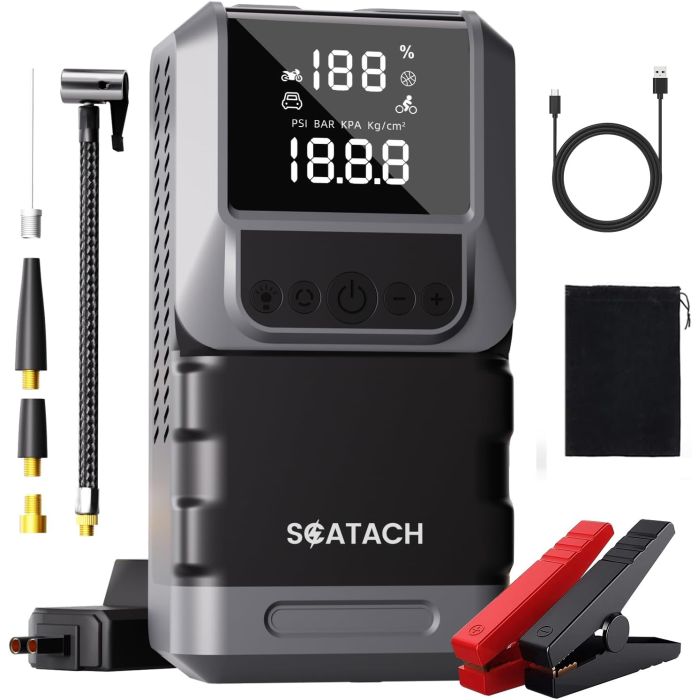 Jump Starter with Air Compressor, Power Bank and Flashlight - SHIPS FREE!