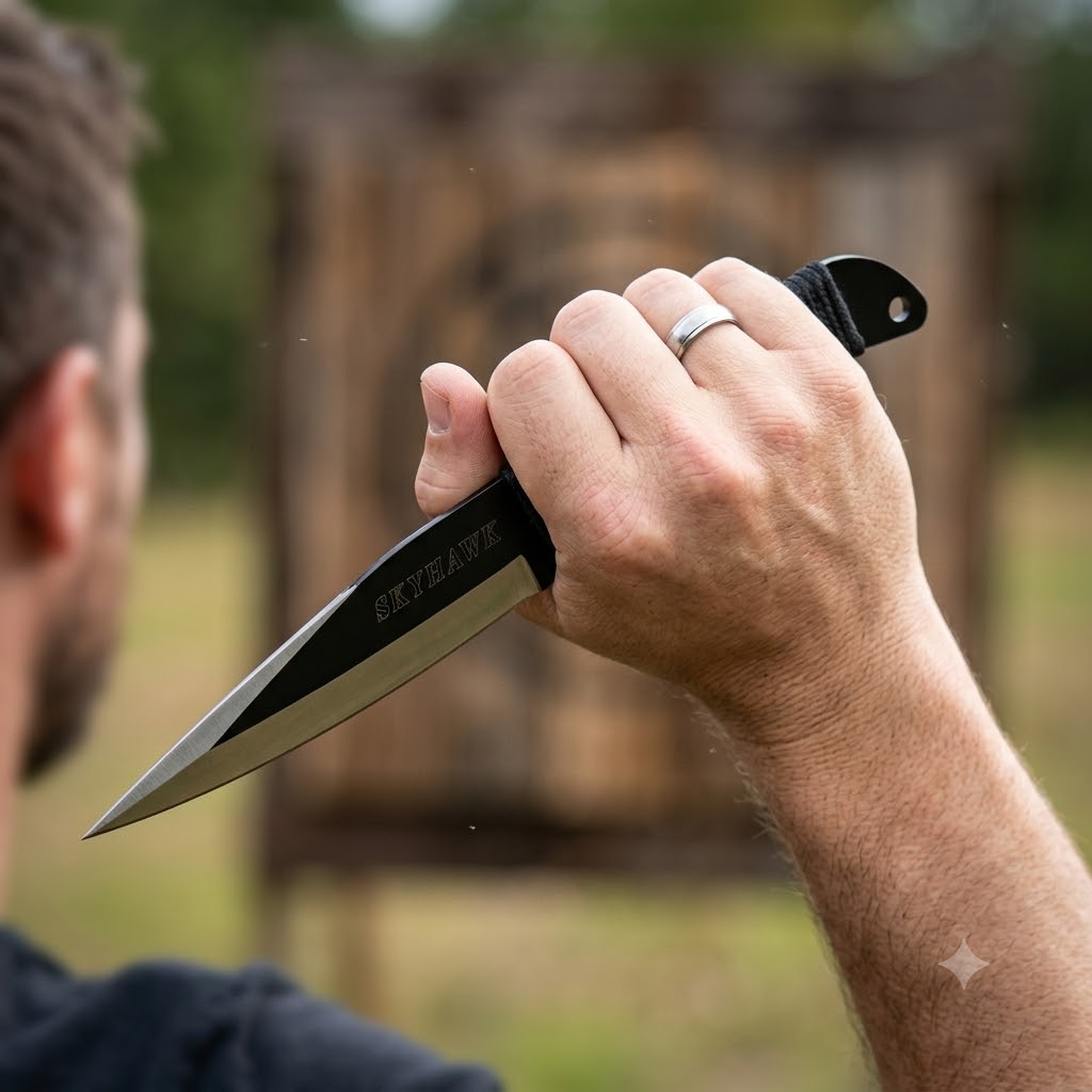 SET of Three 9″ Skyhawk Two-Tone Throwing Knives With Sheath - SHIPS FREE!