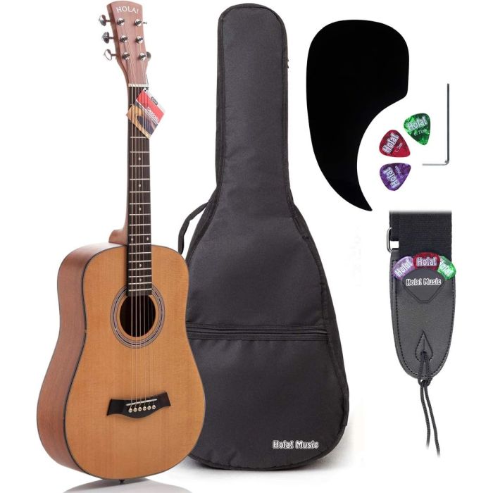 ($138 on amazon with 5-stars - see additional image, just $64.99 from us, which is cheap. Like verrrrrrry cheap. See video below, but hurry, THIS IS SO-DANG-CHEAP!) - Hola! Music 36” Acoustic Guitar With Strap, Picks and Case - Solid Spruce Top - Comes pre-strung - Duets are better than solos, order 2 or more and SHIPPING IS FREE!