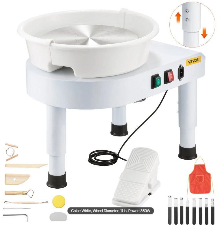 VEVOR Pottery Wheel - Create bowls, vases, mugs and more right at home with this powerful 350W pottery wheel featuring adjustable height, variable-speed foot pedal control, a large 11\