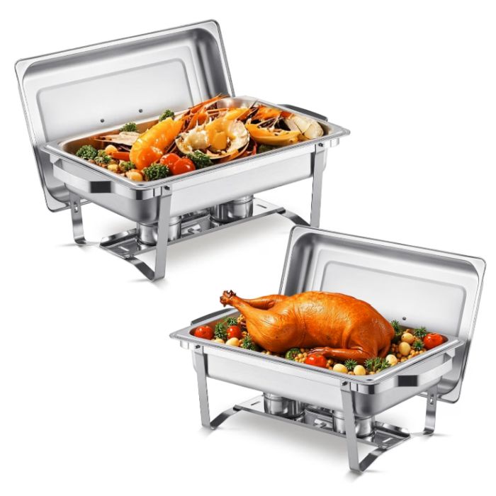 2 PACK of VEVOR Chafing Dish Buffet Set -This Professional 8-Quart Stainless Steel Chafing Dish Buffet Warmer Delivers Elegant, Restaurant-Style Presentation for Any Gathering! - Dual-Temperature Versatility Lets You Keep Holiday Entrees Piping Hot with Fuel or Chilled Drinks and Salads Ice-Cold All Day Long - SHIPS FREE!