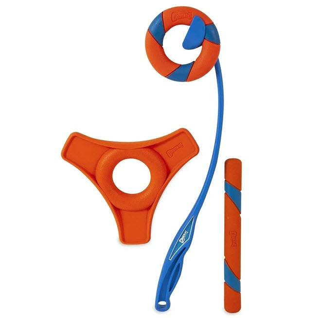 Chuckit! Slobber Free Value Pack includes a Ring Flight, Ring Chaser, and Fetch Stick Dog Toys- Your furbaby will love playing with these and you will too! Its slobber free features make playtime more fun and less messy! 